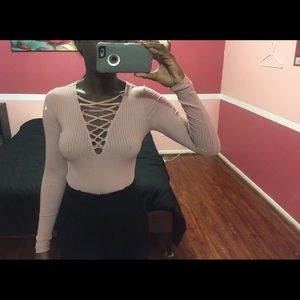 H&M Pink Lace-up Bodysuit Size XS